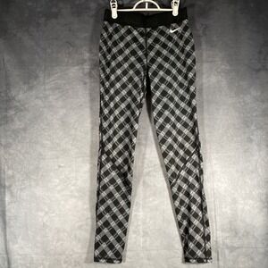 Nike Pro Dri-FIT Black & Grey Geometric Compression Leggings Sz M Training Gym
